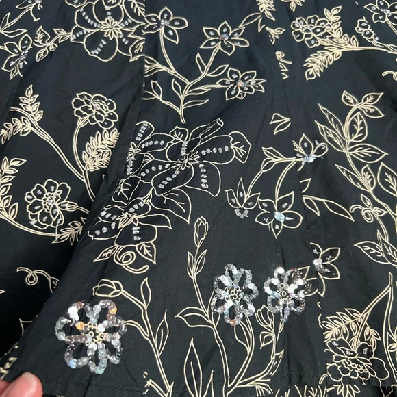Ann Taylor LOFT Black Floral Sequins A-Line Skirt Size 4 Knee Length - Picture 5 of 12